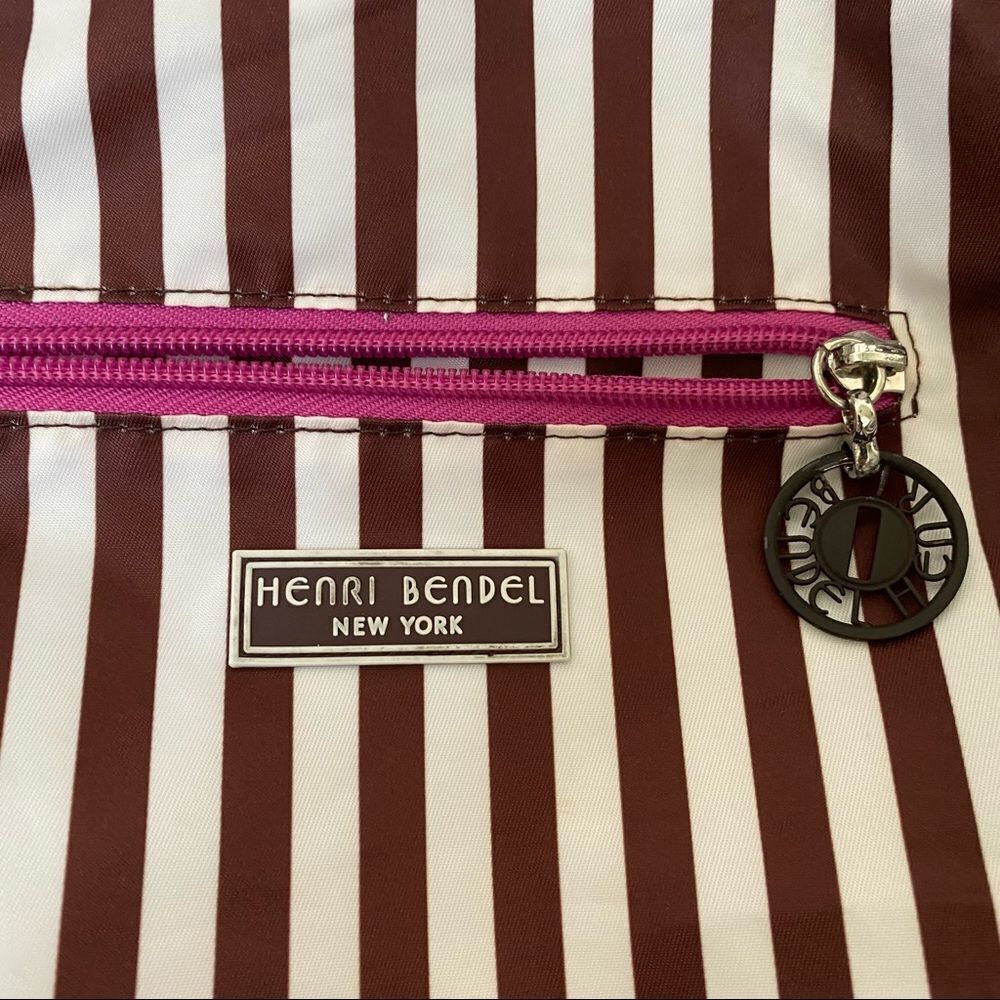 Henri Bendel Brown White Striped Nylon Backpack - Picture 6 of 9